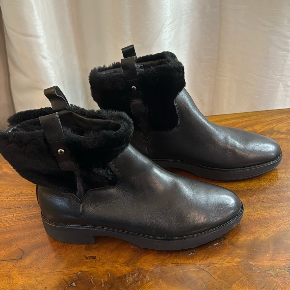 NEW!! FitFlop Boot 7 Mimie Leather Shearling Ankle Blk
